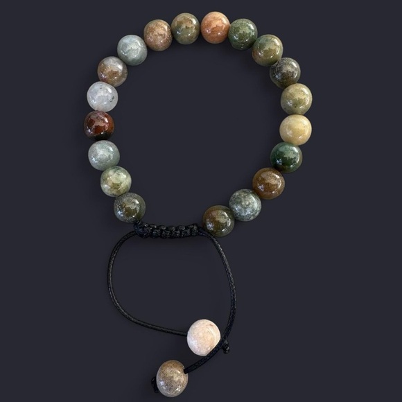Indian Agate Adjustable Gemstone Bead Bracelet 8mm - Picture 1 of 5